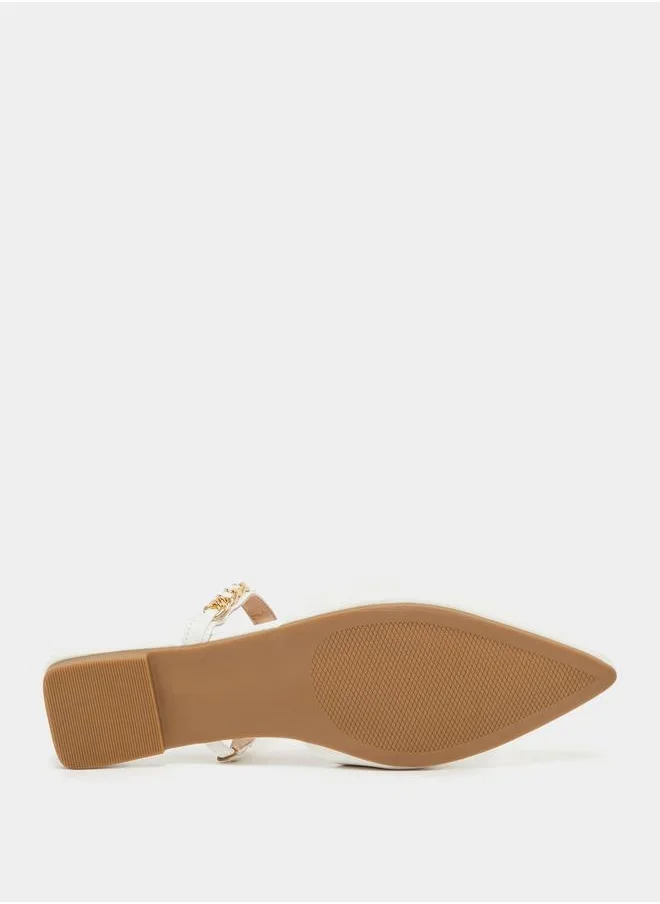 Styli Pointed Toe Slip On Mules with Chain Detail