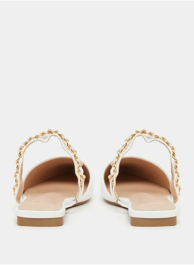 Styli Pointed Toe Slip On Mules with Chain Detail