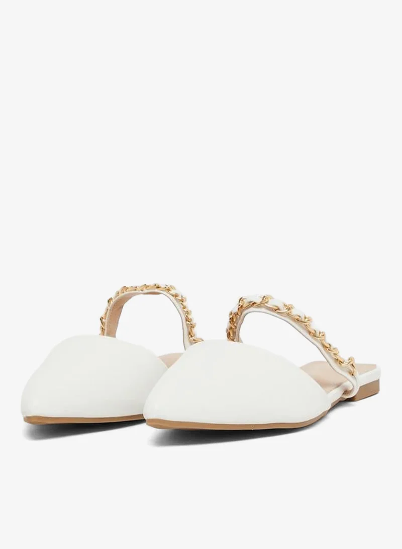 Styli Pointed Toe Slip On Mules with Chain Detail