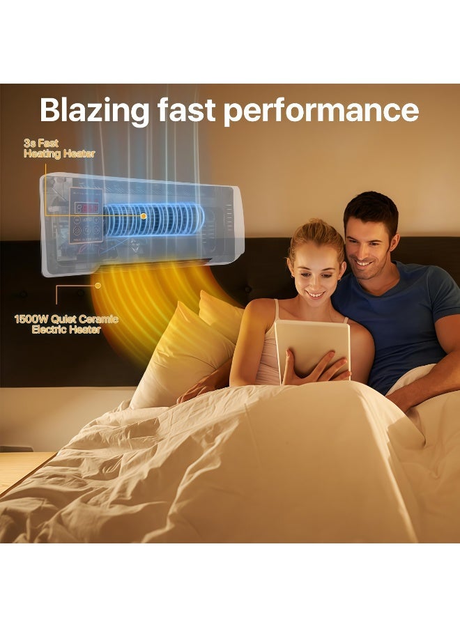 Wall Mounted Heater 1800W PTC Ceramic Electric Space Heater with Remote, LED Display, Adjustable Thermostat, Overheat Protection, Timer, Low Noise Heater for Bedroom, Office, Large Room Indoor Use - Image 3