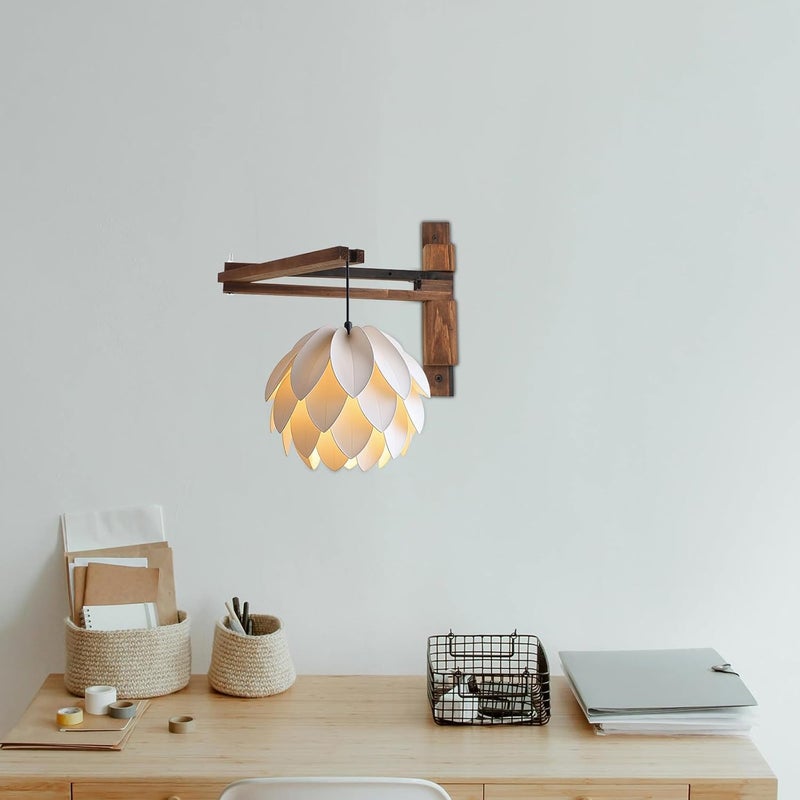VOSAREA Wall Mount Wooden Sconce Bracket, Foldable Wall Mounted Lamp Bracket for Hanging Pendant Light, Adjustable Angle Wood Rack for Bedroom Reading and Living Room Decor - Image 4