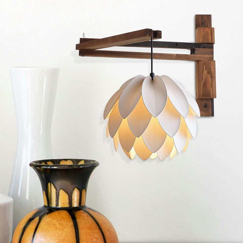 VOSAREA Wall Mount Wooden Sconce Bracket, Foldable Wall Mounted Lamp Bracket for Hanging Pendant Light, Adjustable Angle Wood Rack for Bedroom Reading and Living Room Decor - Image 5