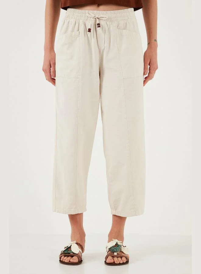 ليلا بنطلون نسائي واسع الساق بخصر عالٍ من قطن ليلا