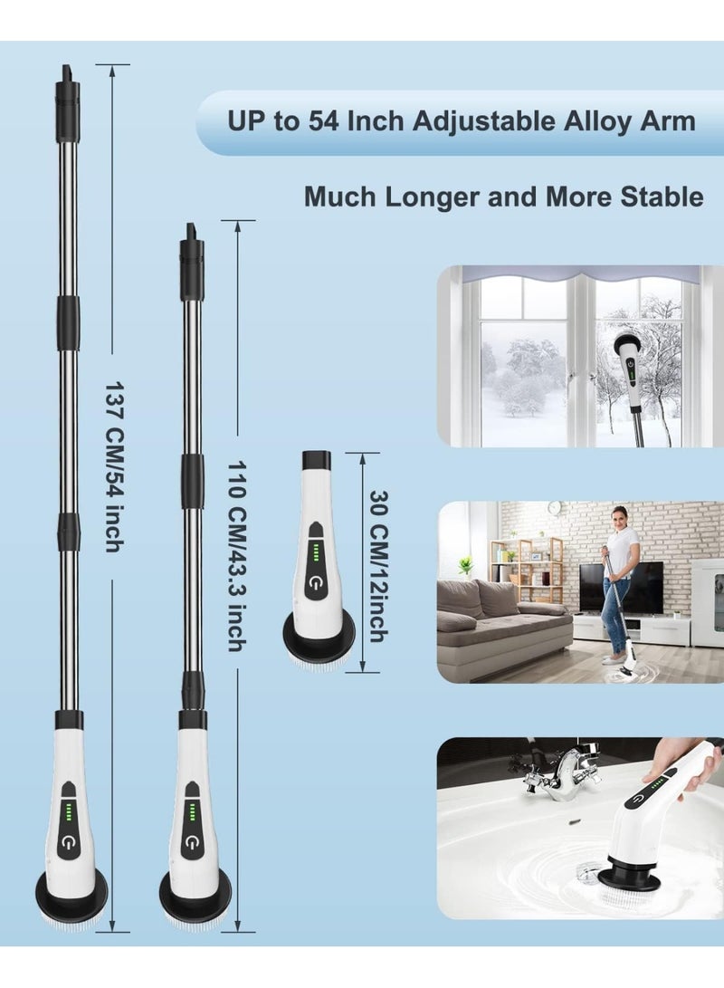 MUNTAQI Electric Spin Scrubber with 8 Replaceable Brush Heads – 54" Adjustable Handle, 2-Speed Power Cleaning Brush for Bathroom, Tile, Floor, Tub, Shower, Kitchen – Cordless Rechargeable Scrubber for Home Cleaning - Image 2