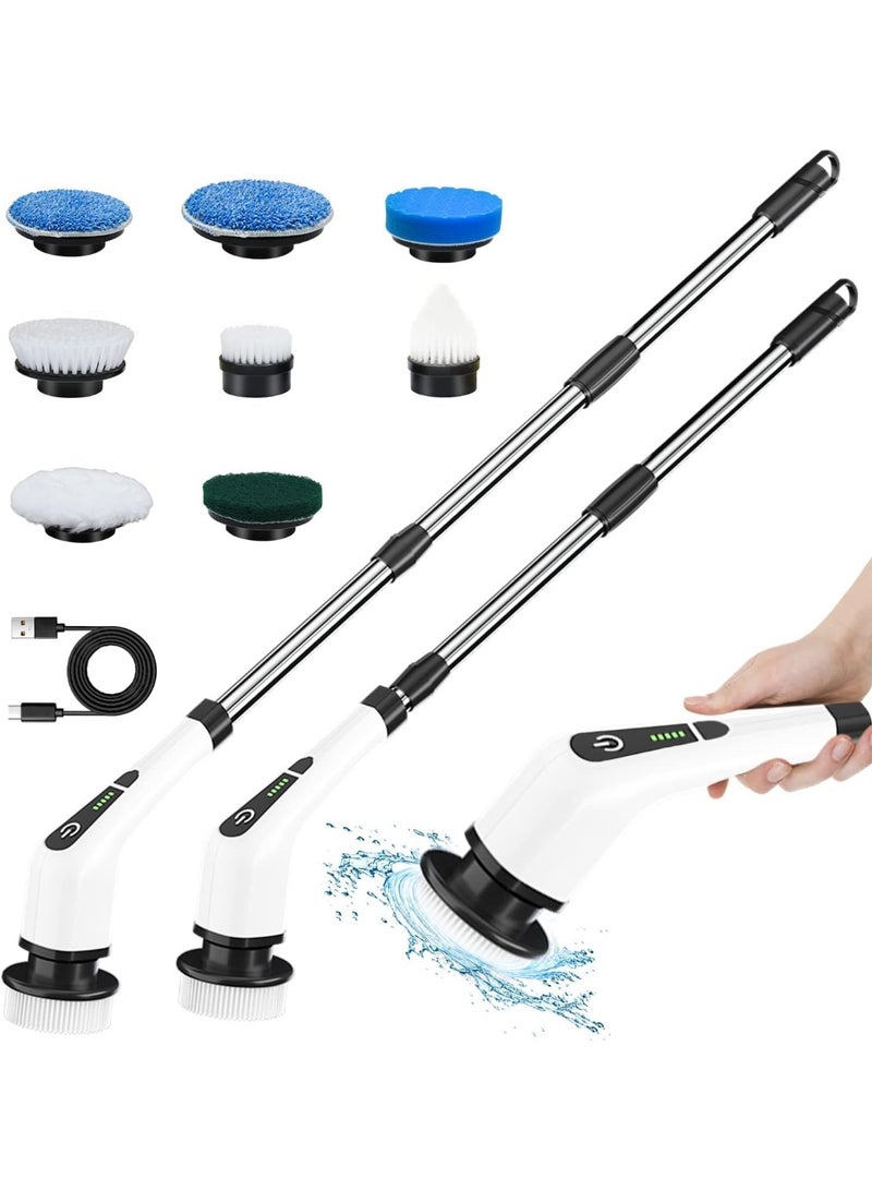 MUNTAQI Electric Spin Scrubber with 8 Replaceable Brush Heads – 54" Adjustable Handle, 2-Speed Power Cleaning Brush for Bathroom, Tile, Floor, Tub, Shower, Kitchen – Cordless Rechargeable Scrubber for Home Cleaning - Image 1
