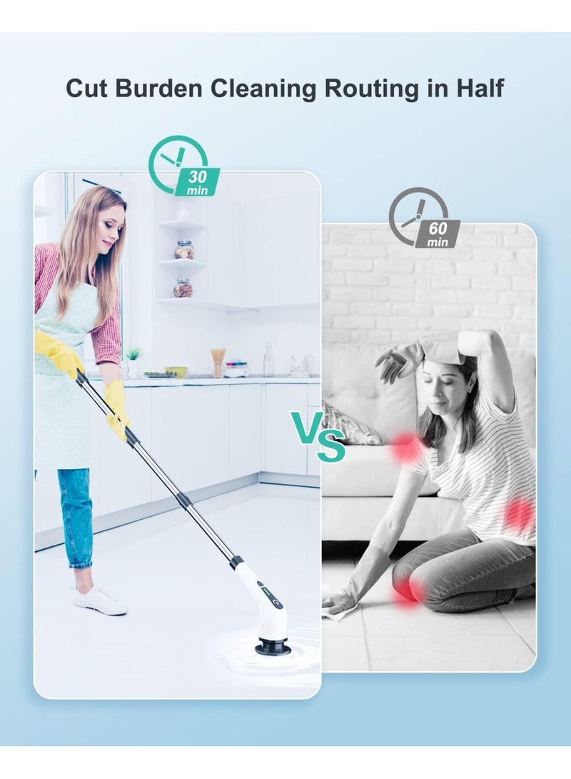 MUNTAQI Electric Spin Scrubber with 8 Replaceable Brush Heads – 54" Adjustable Handle, 2-Speed Power Cleaning Brush for Bathroom, Tile, Floor, Tub, Shower, Kitchen – Cordless Rechargeable Scrubber for Home Cleaning - Image 3