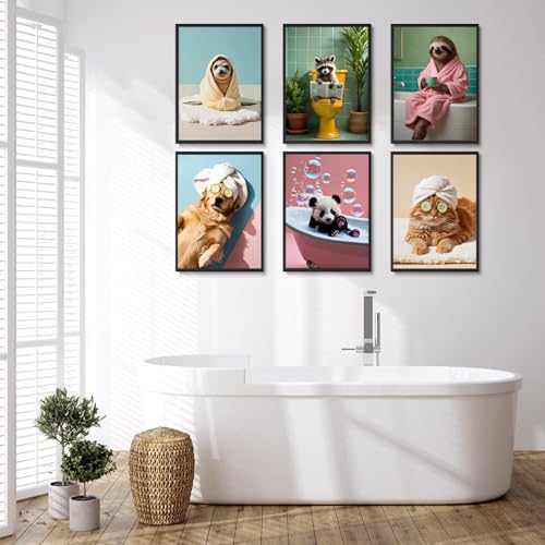 LOARTVE Funny Animals Bathroom Wall Art Prints Set of 6 Funky Animal Bathtub Toilet Wall Decor Pictures Whimsical Bathroom Posters Restroom Decoration Unframed 8x10in - Image 4