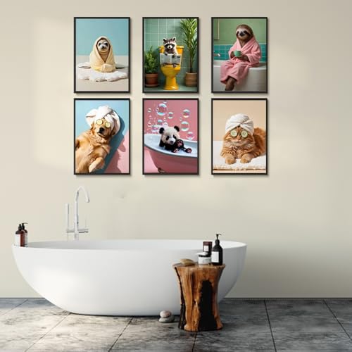LOARTVE Funny Animals Bathroom Wall Art Prints Set of 6 Funky Animal Bathtub Toilet Wall Decor Pictures Whimsical Bathroom Posters Restroom Decoration Unframed 8x10in - Image 3