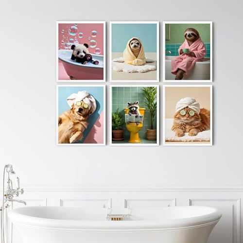 LOARTVE Funny Animals Bathroom Wall Art Prints Set of 6 Funky Animal Bathtub Toilet Wall Decor Pictures Whimsical Bathroom Posters Restroom Decoration Unframed 8x10in - Image 5