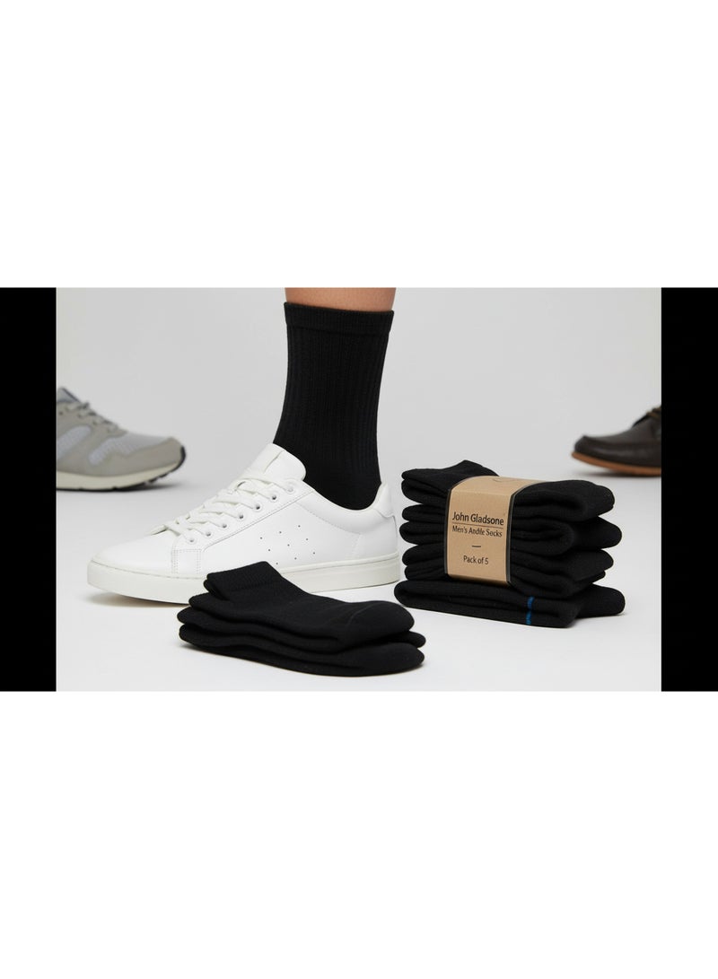 John Gladstone Men's Ankle Socks, Black 5 Pack - Image 3