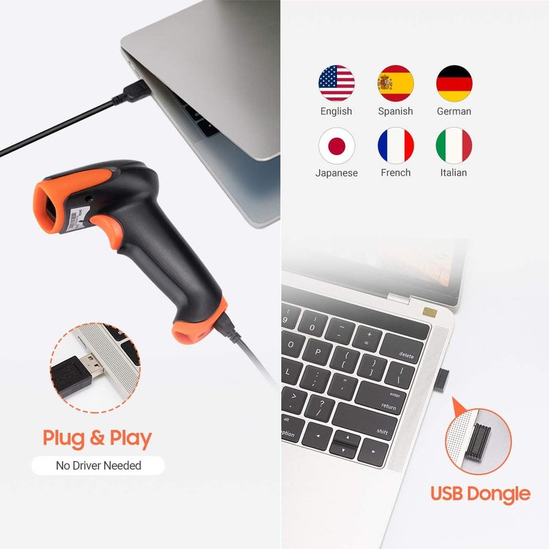 Tera Pro Wireless 2D QR Barcode Scanner 3 in 1 Bluetooth & 2.4GHz Wireless & USB Wired Connection Connect Smart Phone Tablet PC Image Bar Code Reader with Vibration Alert Model HW0002-O - Image 4