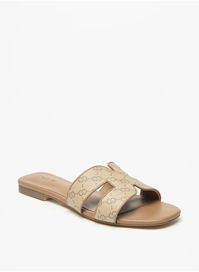 سيليست Womens Monogram Print Slip-On Sandals