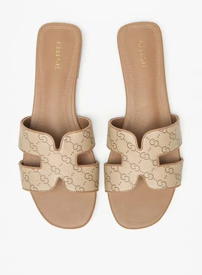Celeste Womens Monogram Print Slip-On Sandals