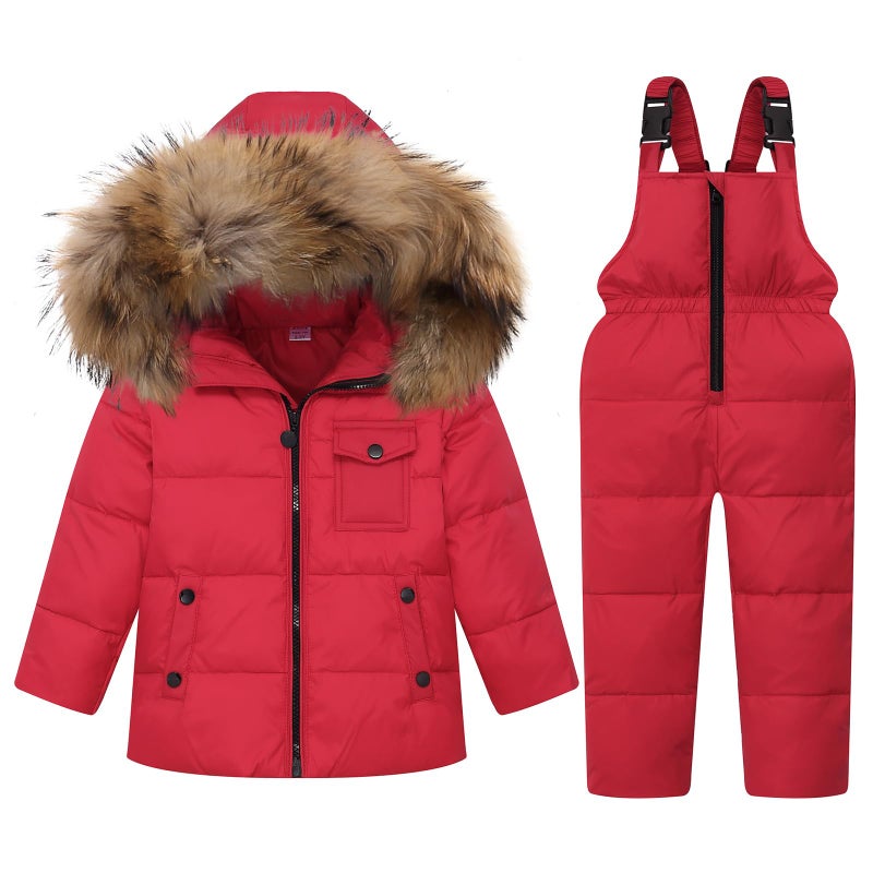 JiAmy JiAmy Kids 2Piece Snowsuit Set Girls Winter Hooded Puffer Jacket Snow Bib Pant Boy Ski Suits Ultralight Outfit Red 34 Years 