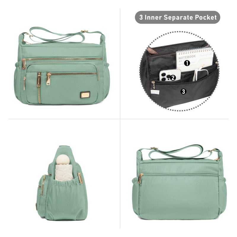 NPBAG Crossbody Bag for Women, Nylon Shoulder Purse Handbag Messenger Bag, Trendy Pocketbooks, Waterproof and Multi-Pockets (Light Green) - Image 3