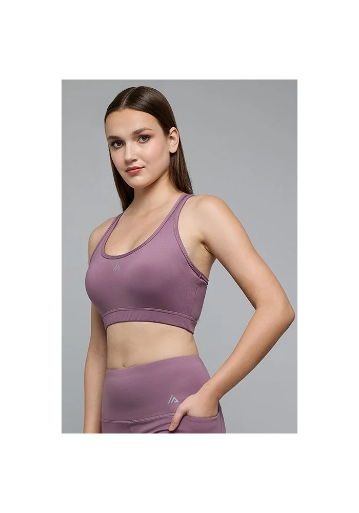 R&b  Solid Sports Bra with Scoop Neck for Women | Best Price UAE