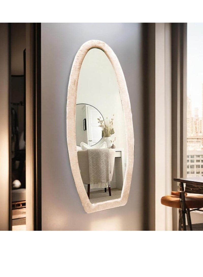 Vparty Full Length Mirror, 63" x 24" Wall Mirror with Flannel-Wrapped Wooden Frame, Wavy Full Body Mirror, Hanging or Leaning Against Wall, Stylish Mirror for Bedroom, Living Room, Modern Home Decor,  Elegant Wall Mirror, for Hallway, Entryway, Dressing Room (160 X 60 CM, Beige)  - Image 2