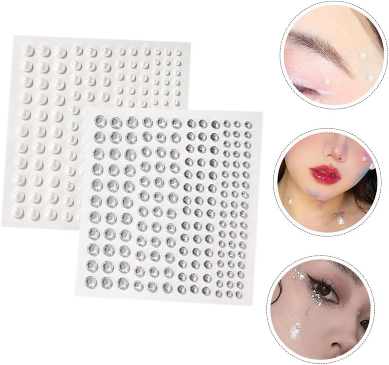 1Set Self Adhesive Rhinestone Pearl Decals for Face Makeup Nail Art and Phone Decoration of Mixed Craft Pearls and Rhinestones for Creative Projects - Image 2