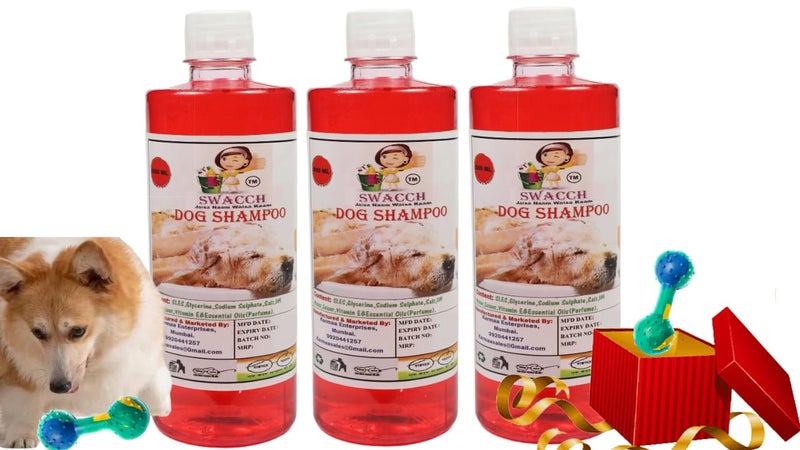 swacch Dog Shampoo + Dumbbell Toy I Durable Rubber Dog Toy for Chewing I Playing,Teeth Cleaning & Training Toy I Combo Pack I 500ml Pack of 3 Jasmine - Image 1