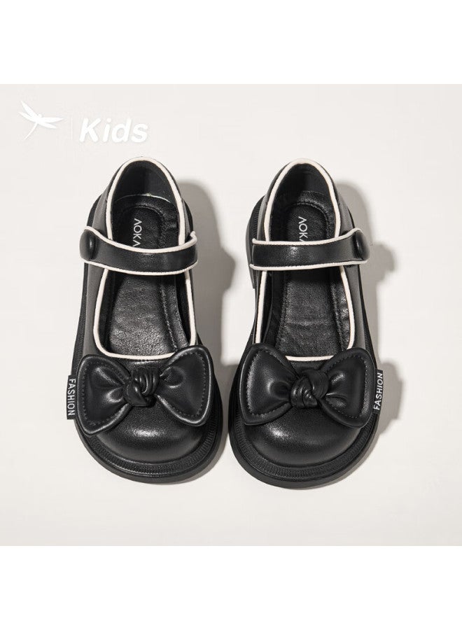 RED DRAGONFLY Hongqingting Children's Spring And Autumn New Style Shoes, Girls' Fashionable Versatile Bow-tie Mid-to Kids Shallow-mouth Flats, Black, Size 35 - Image 1
