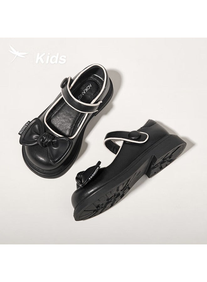 RED DRAGONFLY Hongqingting Children's Spring And Autumn New Style Shoes, Girls' Fashionable Versatile Bow-tie Mid-to Kids Shallow-mouth Flats, Black, Size 35 - Image 4