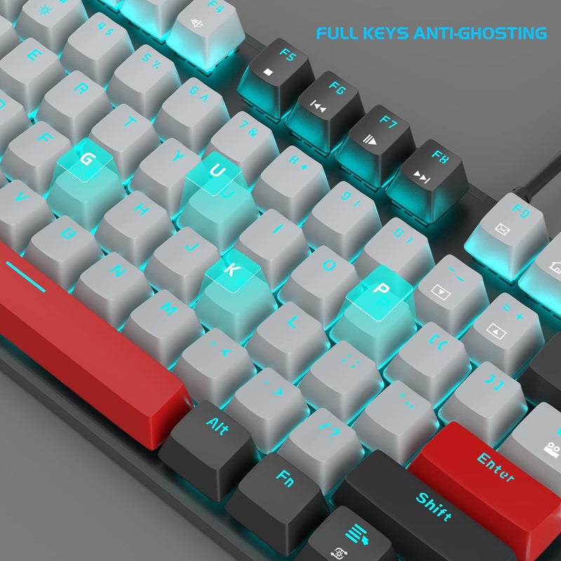 MageGee Mechanical Gaming Keyboard, 104 Keys Blue Backlit Keyboards with Brown Switches & Double-Shot Keycaps, USB Wired Mechanical Computer Keyboard for Laptop, Desktop, PC Gamers (Black & Gray) - Image 5