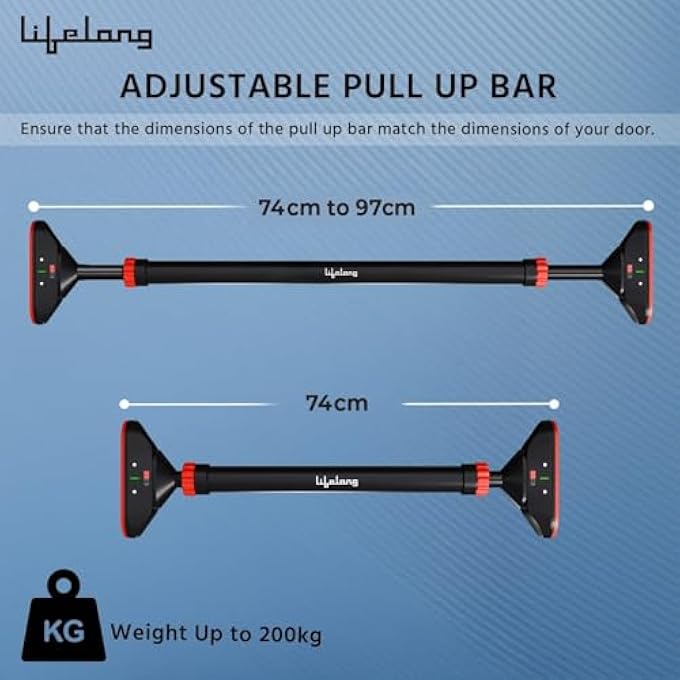 rayihni بار سحب للتمارين المنزلية، بار سحب في المنزل بدون تركيب براغي | بار سحب للباب بعرض قابل للتعديل | بار سحب للذقن للمنزل، الحجم 65-95 سم أقصى وزن للمستخدم 150 كجم - Image 3