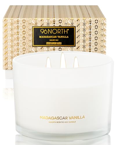 96NORTH Luxury Vanilla Soy Candles | Large 3 Wick Jar Candle | Up to 50 Hours Burning Time | 100% Natural Soy Wax | Relaxing Aromatherapy Aesthetic Candle | Housewarming Gift for Men and Women - Image 1