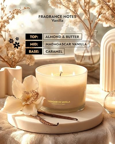 96NORTH Luxury Vanilla Soy Candles | Large 3 Wick Jar Candle | Up to 50 Hours Burning Time | 100% Natural Soy Wax | Relaxing Aromatherapy Aesthetic Candle | Housewarming Gift for Men and Women - Image 4