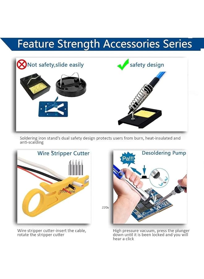 إيروريكس طقم مكواة لحام 60 وات أداة لحام قابلة للتعديل درجة الحرارة مقياس متعدد رقمي قطعتان من أطراف مكواة اللحام مضخة فك اللحام أداة تجريد الأسلاك قاطعة ملقط حامل مكواة قطعتان من الأسلاك الإلكترونية - Image 5