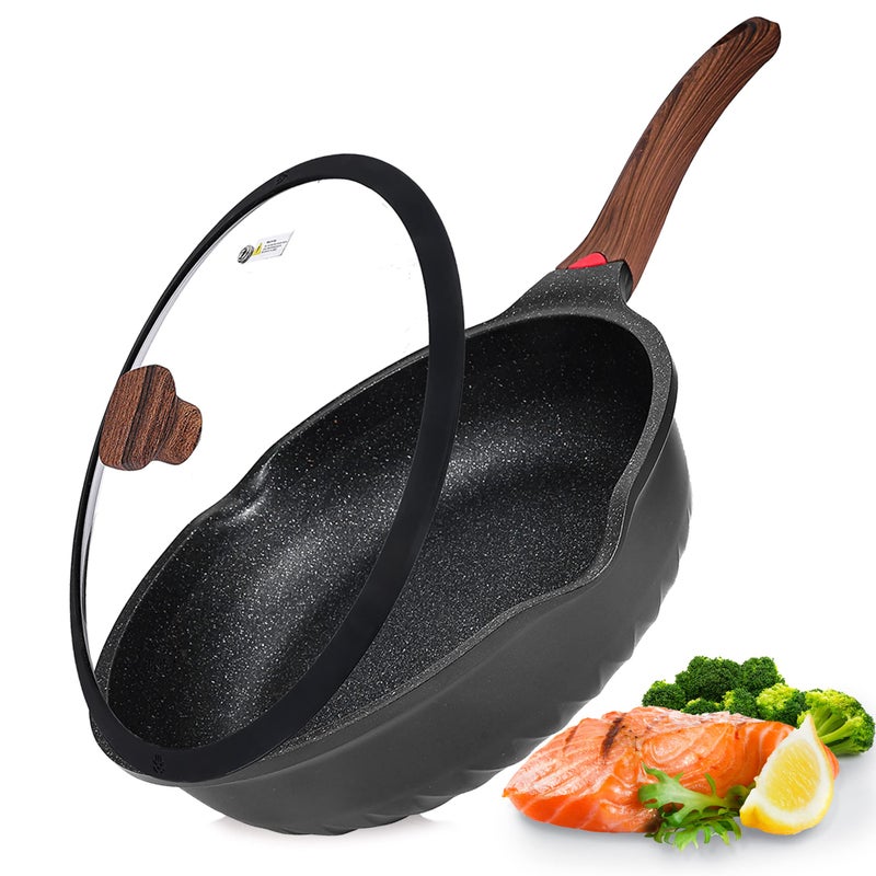 Vinchef Nonstick Deep Frying Pan Saute Pan with Lid, 12in/5.5Qt Fry Pan, German 3C+ Ceramic Coating Technology, Heat Indicator, Induction Compatible - Image 1