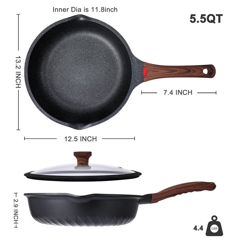 Vinchef Nonstick Deep Frying Pan Saute Pan with Lid, 12in/5.5Qt Fry Pan, German 3C+ Ceramic Coating Technology, Heat Indicator, Induction Compatible - Image 5