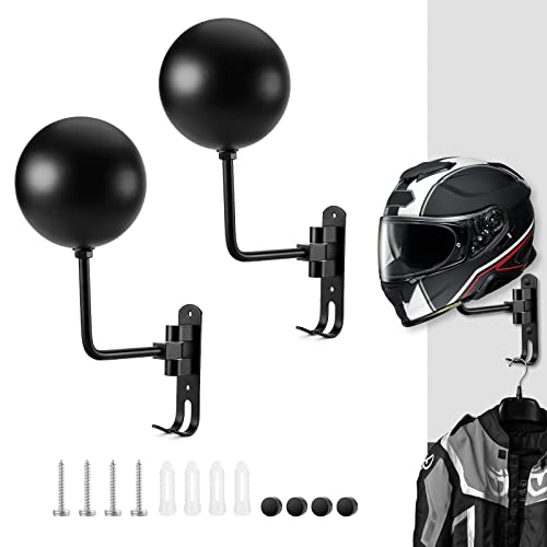 PAHTTO Motorcycle Helmet Rack 2 PCS, Helmet Holder Wall Mount 180 Degree Rotation Helmet Hanger with Double Hook for Coats, Caps, Hats, Motorcycle Accessories - Image 1