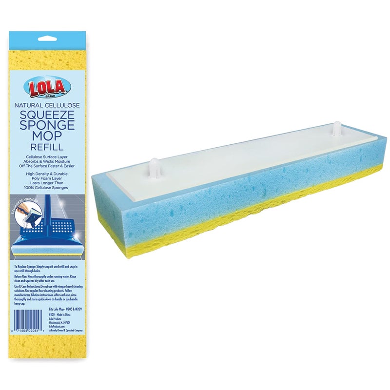 LOLA Squeeze Sponge Mop Refill wFoam a Natural Cellulose Layer Absorbs and Wicks Moisture only Fits LOLA Brand Sponge Mop 9 Head