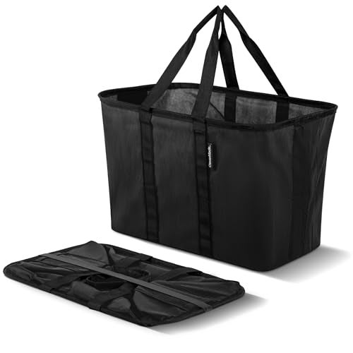 CleverMade EcoBasket 30L Collapsible Tote Basket 3 Pack Reusable Grocery Tote That Stands Upright Foldable Shopping Basket for Car Trunk Storage Heavy Duty Utility Bag 30lb Capacity Black - Image 1