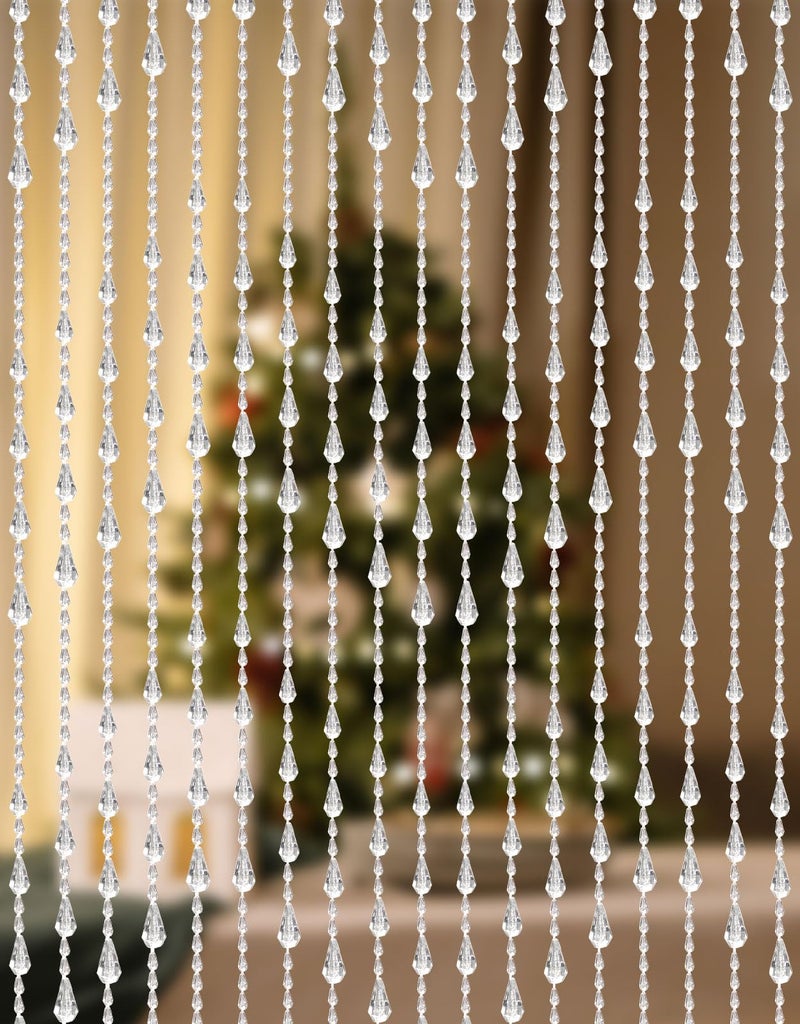 GeeComfy GeeComfy Crystal Beaded Curtain 355 x 79 Inches 45 Strands Acrylic Hanging Door Beads String Curtain Room Divider for Doorway Window Living Room Bedroom Decor Wave Pattern  White 