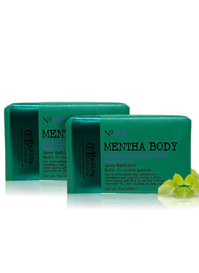 C. O. Bigelow C.O. Bigelow Mentha Exfoliating Bar Soap, No. 1413, 7 oz, Exfoliating Body Scrub Soap with Peppermint Oil & Walnut Powder to Gently Cleanse and Smooth Dry, Rough Skin, Pack of 2  - Image 2