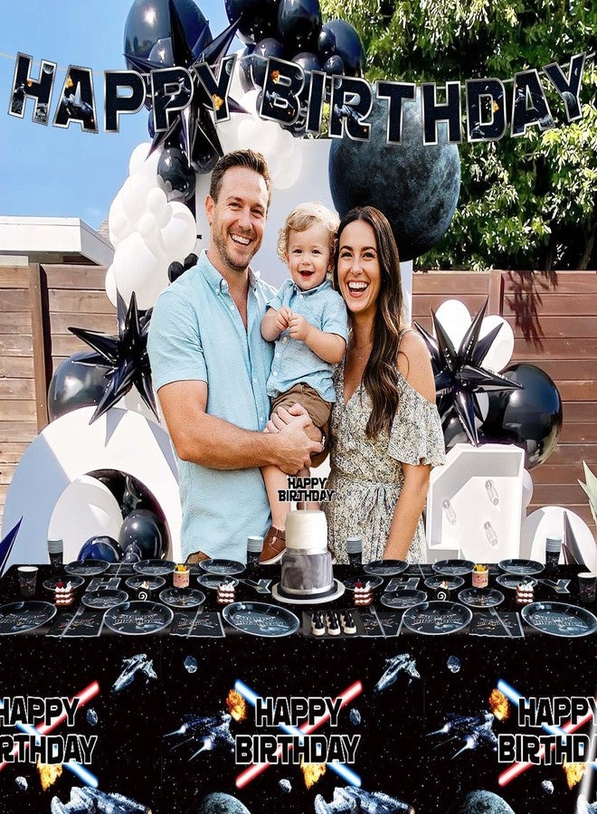 Heboland Space Battleship Wars Lightsaber Birthday Party Decorations,25 Guests Star Galaxy Universe Cardstock Plates | Napkins | Cups | Forks | Tablecloth | Banner | Balloons | Cake Topper for Boys Kids - Image 2