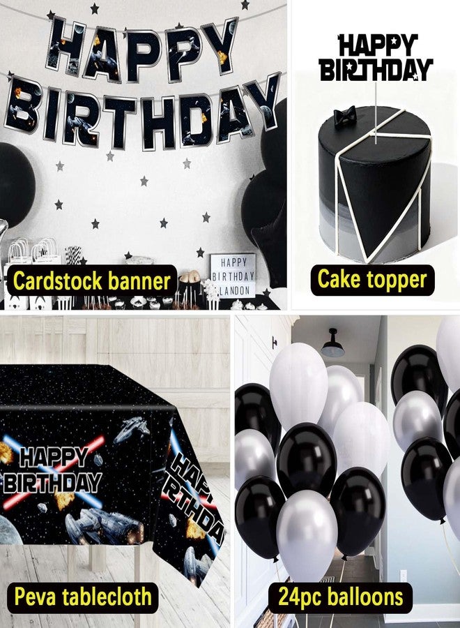 Heboland Space Battleship Wars Lightsaber Birthday Party Decorations,25 Guests Star Galaxy Universe Cardstock Plates | Napkins | Cups | Forks | Tablecloth | Banner | Balloons | Cake Topper for Boys Kids - Image 4