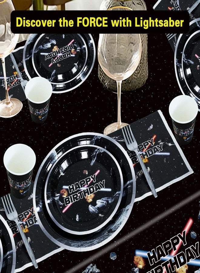 Heboland Space Battleship Wars Lightsaber Birthday Party Decorations,25 Guests Star Galaxy Universe Cardstock Plates | Napkins | Cups | Forks | Tablecloth | Banner | Balloons | Cake Topper for Boys Kids - Image 5