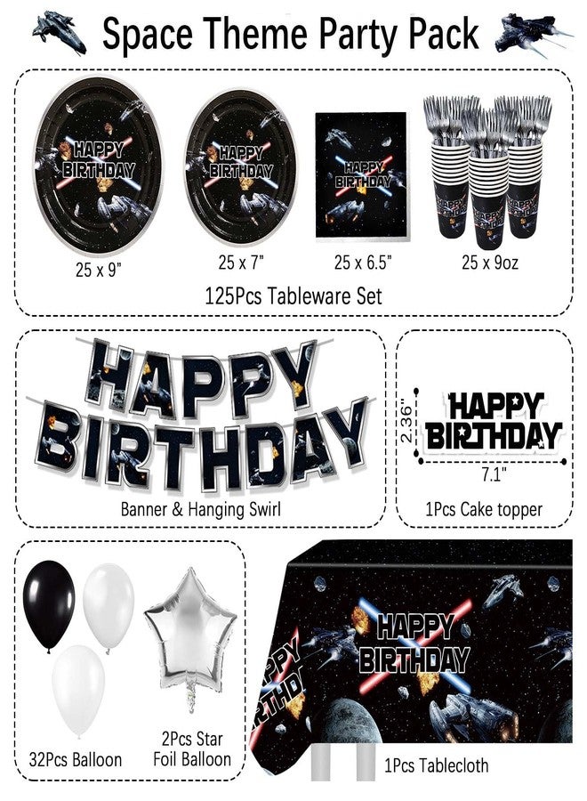 Heboland Space Battleship Wars Lightsaber Birthday Party Decorations,25 Guests Star Galaxy Universe Cardstock Plates | Napkins | Cups | Forks | Tablecloth | Banner | Balloons | Cake Topper for Boys Kids - Image 3