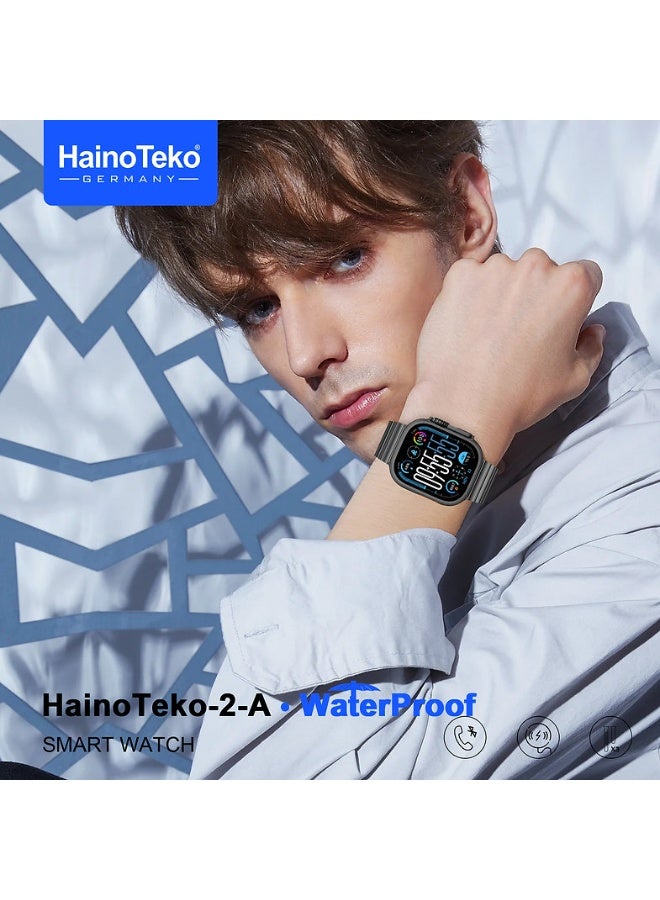 Haino Teko HainoTeko 2A Smart Watch – Ultra Design, Bluetooth Call, 20-Day Battery, AMOLED Display, Waterproof, 1GB Built-in Memory, Music & E-Book Download, ChatGPT, with 3 Straps (Stainless, Leather & Silicone), Silver Dial - Image 3