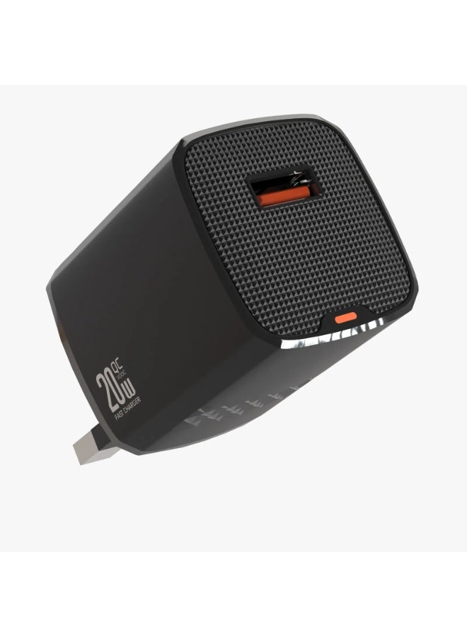 GREEN LION Single Port Wall Charger with USB-A Port & Charging Protection /  Over-Voltage Protection , Over-Circuit Protection, Over-Heating & Short Circuit Protection / Ultra Compact / Output Power of 20W / Phone Charger Single Plug / For SmartPhones - Black - Image 3