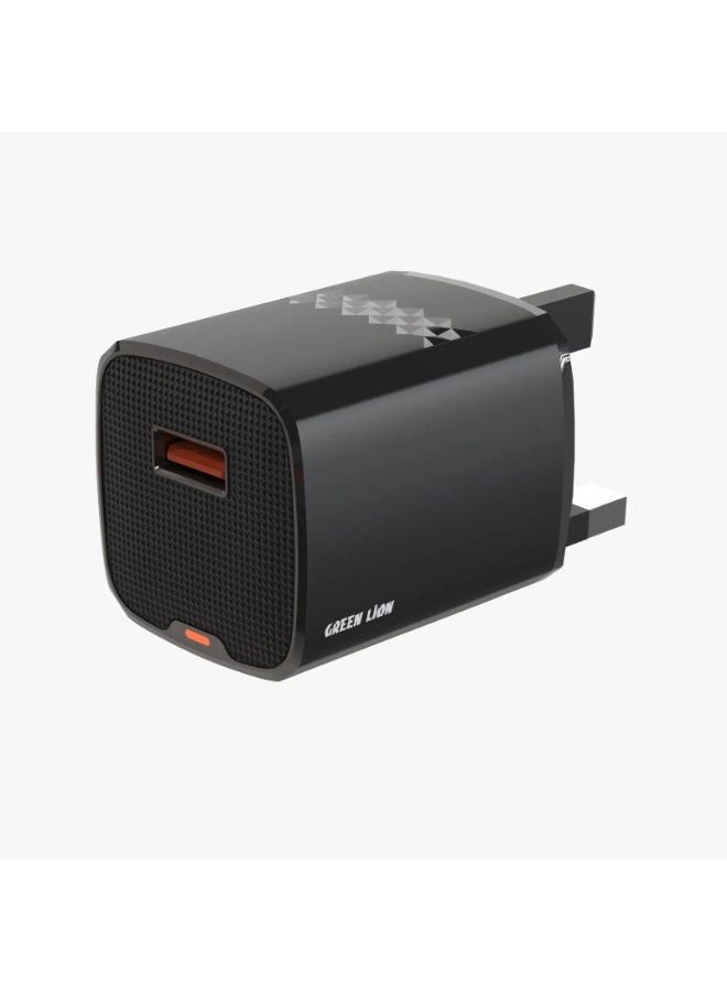 GREEN LION Single Port Wall Charger with USB-A Port & Charging Protection /  Over-Voltage Protection , Over-Circuit Protection, Over-Heating & Short Circuit Protection / Ultra Compact / Output Power of 20W / Phone Charger Single Plug / For SmartPhones - Black - Image 5