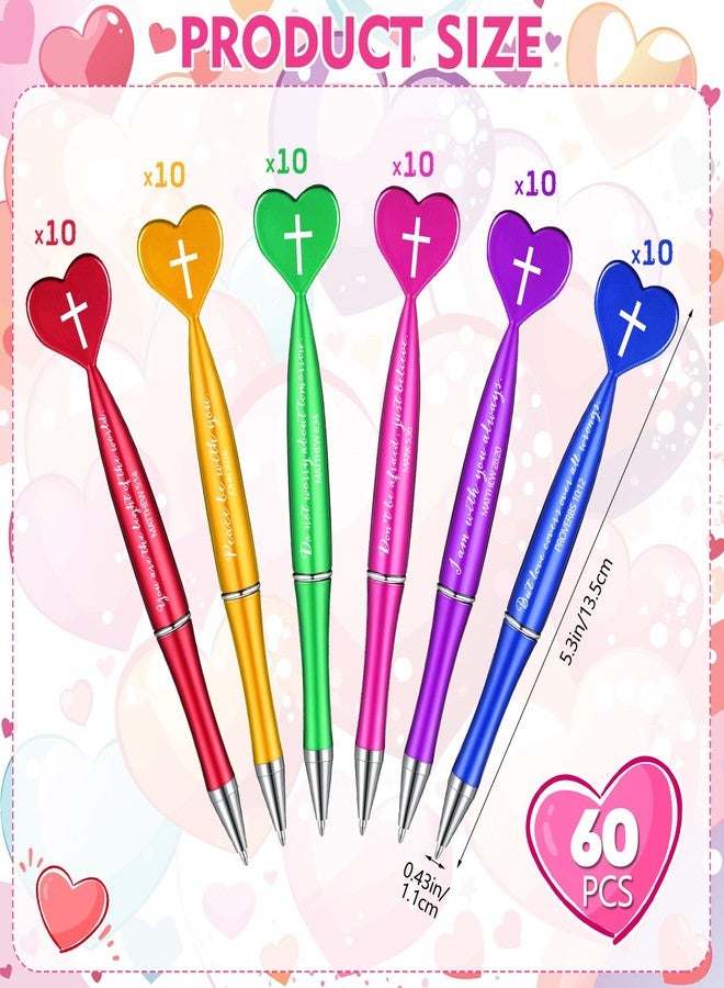 Sayglossy أقلام Sayglossy، 60 قلمًا، هدايا مسيحية، مجموعة كبيرة، أقلام حبر جاف تحفيزية على شكل قلب، مزينة بآيات من الكتاب المقدس، مناسبة للكنيسة، 6 ألوان - Image 2