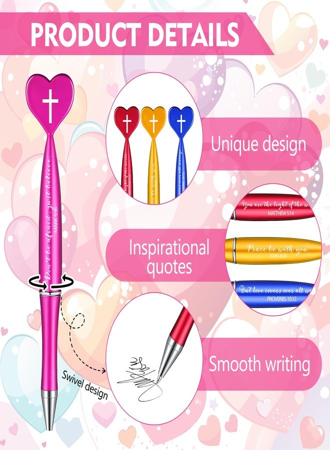 Sayglossy أقلام Sayglossy، 60 قلمًا، هدايا مسيحية، مجموعة كبيرة، أقلام حبر جاف تحفيزية على شكل قلب، مزينة بآيات من الكتاب المقدس، مناسبة للكنيسة، 6 ألوان - Image 3