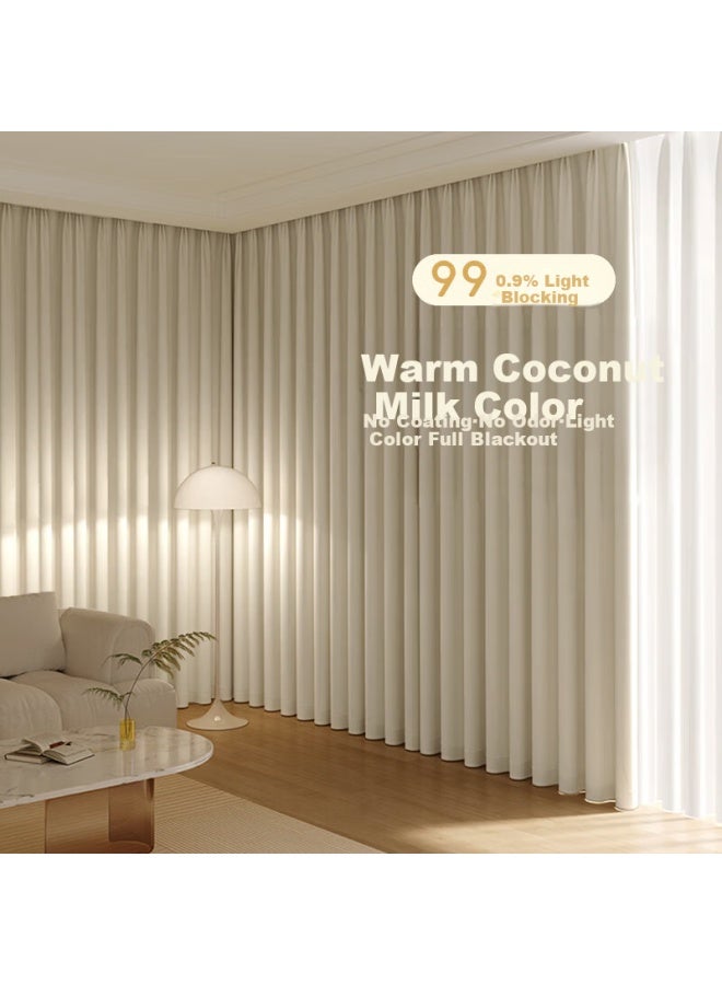 Mingju Blackout Curtains, Ready-made Curtains, Sunshade Curtains, Polyester Taffeta Coconut Milk Color, Hook-style, 3.0*2.7 Single Panel - Image 3