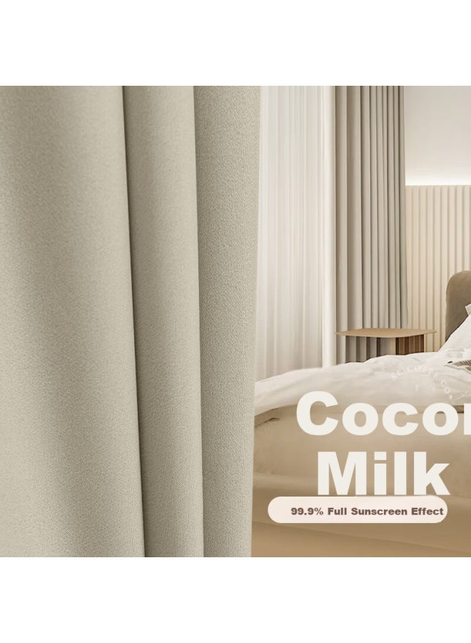 Mingju Blackout Curtains, Ready-made Curtains, Sunshade Curtains, Polyester Taffeta Coconut Milk Color, Hook-style, 3.0*2.7 Single Panel - Image 1