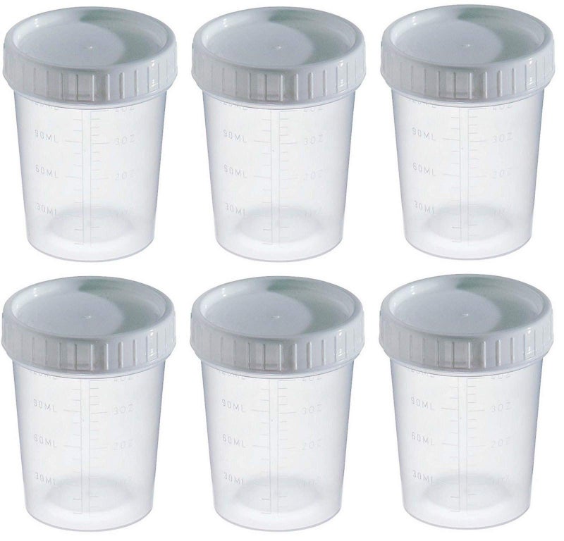 Comfort Axis Graduated Specimen Collection Cups with Grey Lids, 4 Ounces, 6 Pack