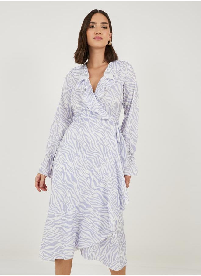 Take Two - Animal Print Ruffled Wrap Midi Dress - Image 1